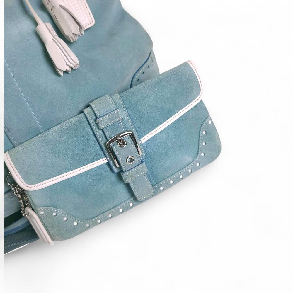 COACH Vintage Hamptons Aquamarine  Y2K Suede Satchel with Wristlet - Picture 5 of 13